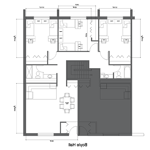 The architectural floor plans for a room in Boyle Hall.