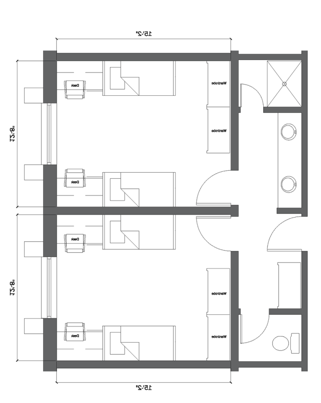 Architectural floor plan of a suite in Greg Butler Hall.